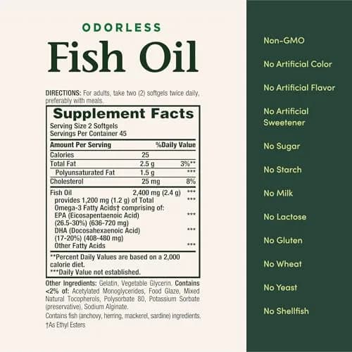 Nature's Bounty Odorless Fish Oil 1200mg Omega-3 90 Count | Supports Heart Health with EPA & DHA thumbnail 5