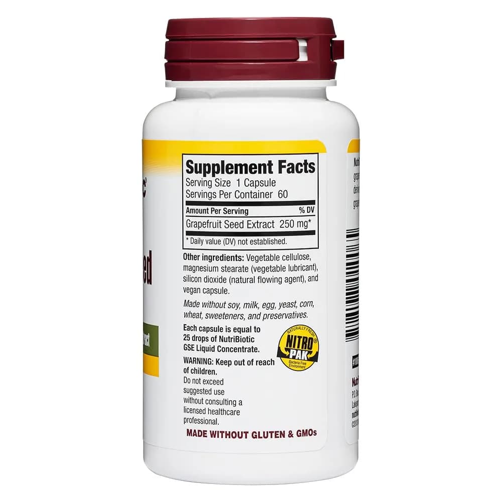 NutriBiotic Grapefruit Seed Extract Capsules 250 mg 60 Count | Maximum Strength with Bioflavonoids - view 7