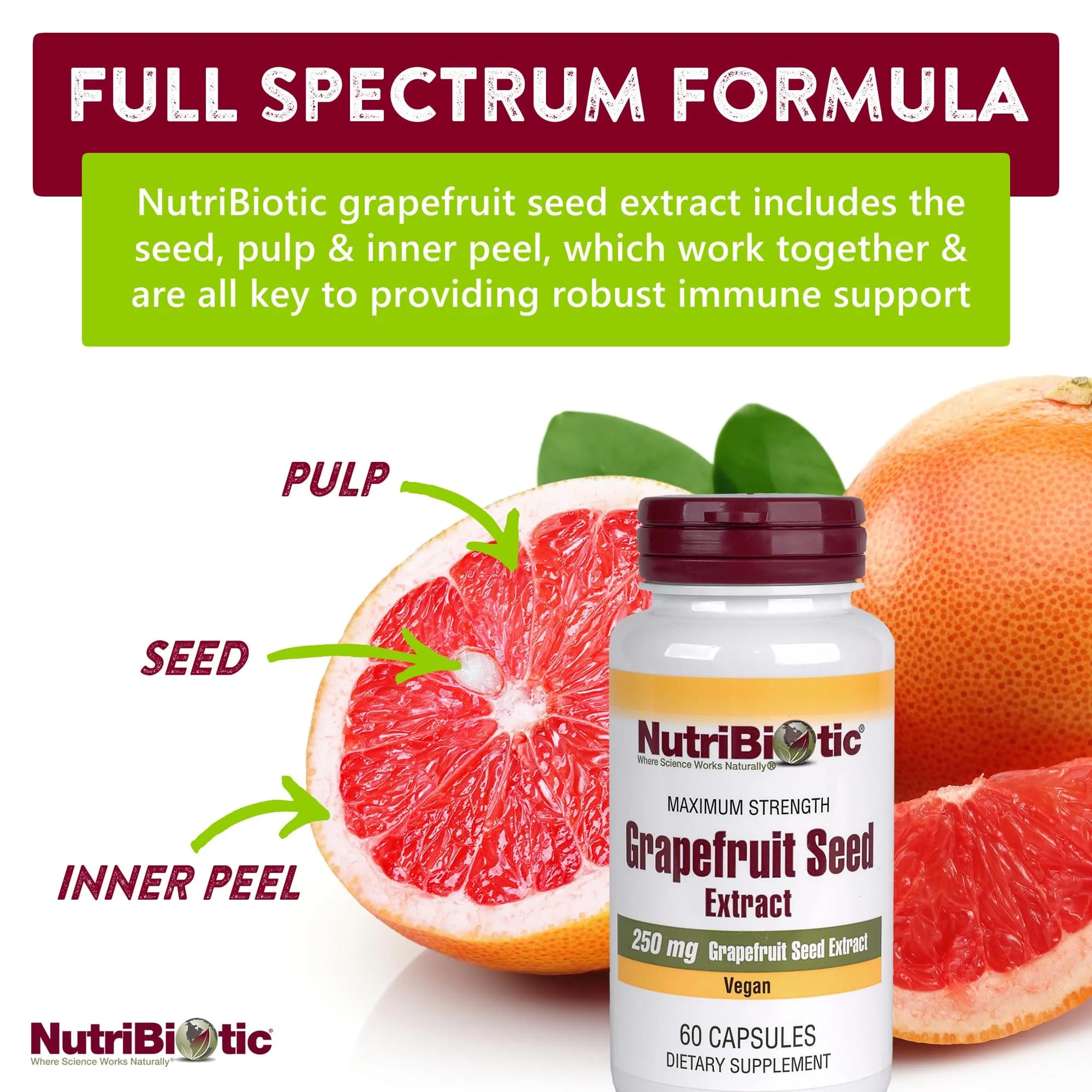 NutriBiotic Grapefruit Seed Extract Capsules 250 mg 60 Count | Maximum Strength with Bioflavonoids - view 3