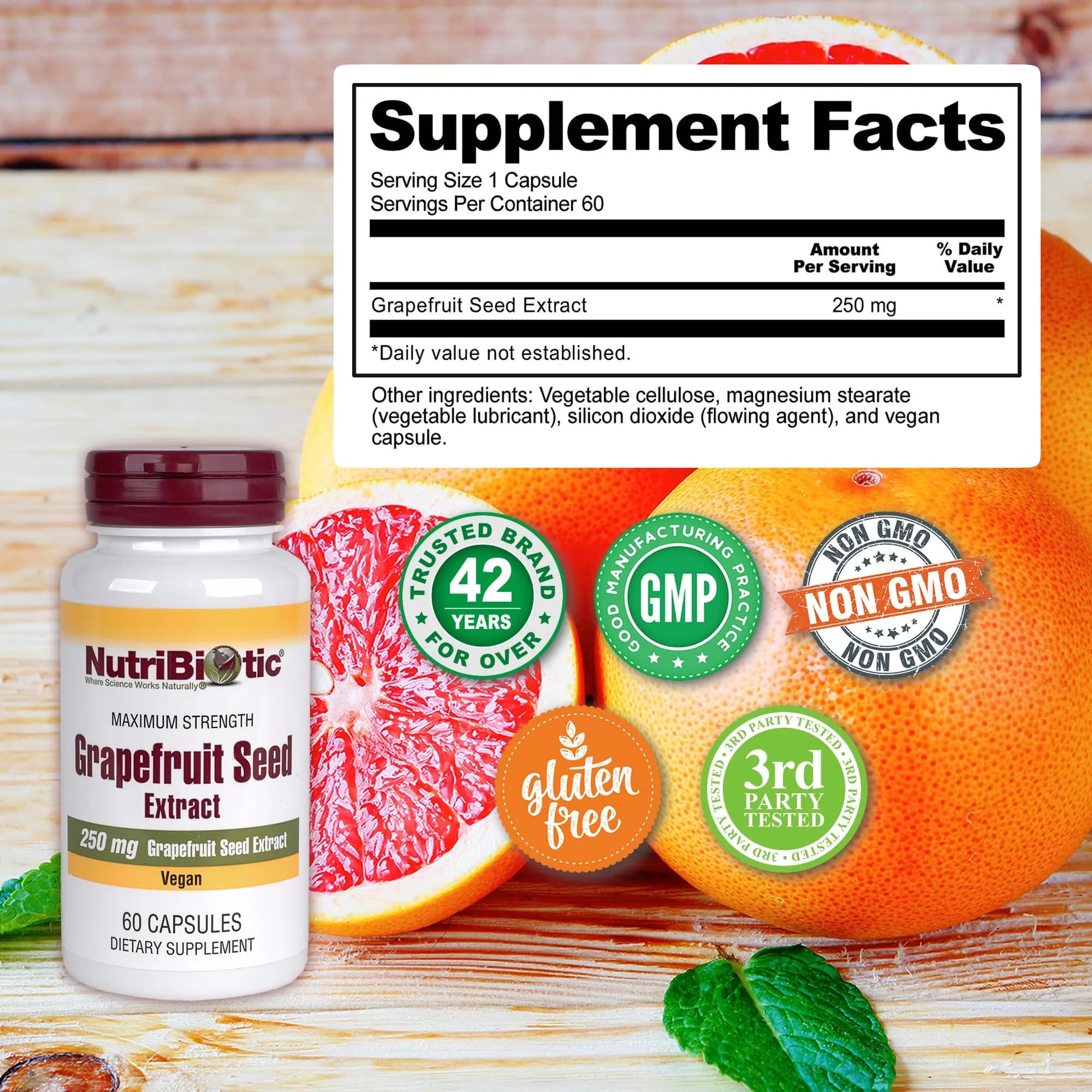 NutriBiotic Grapefruit Seed Extract Capsules 250 mg 60 Count | Maximum Strength with Bioflavonoids - view 4