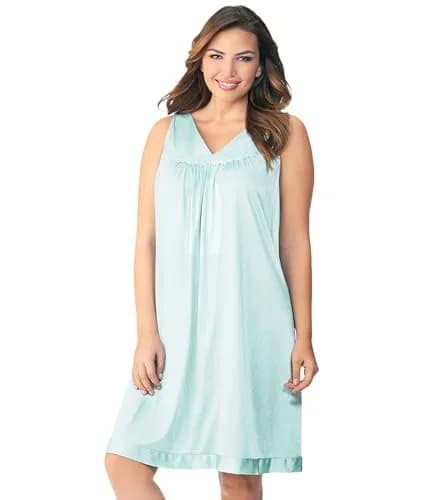 Exquisite Form Women's 30107 Nylon Tricot Sleeveless Nightgown | All-Season, Knee Length, Floral Embroidery, 220g thumbnail 1