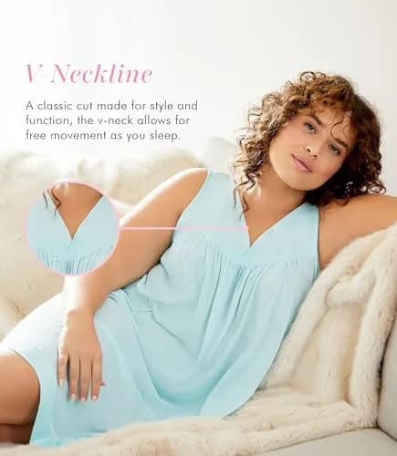 Exquisite Form Nightgown, Azure Mist, 3X US | All-Season Silky Nylon Sleepwear thumbnail 2