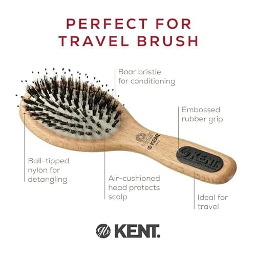 Kent PF02 Small Cushion Detangler Brush – Boar Bristle & Nylon Mix 7" (17.8 cm) | Detangles & Smooths Hair thumbnail 4