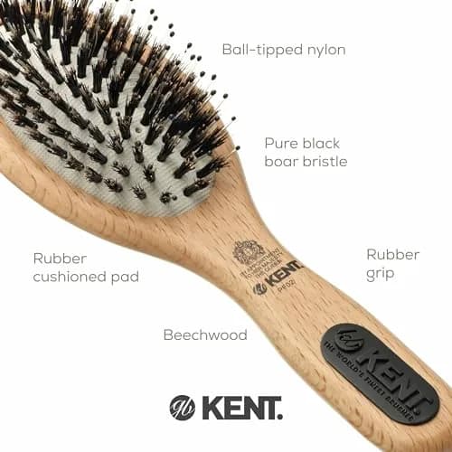 Kent PF02 Small Cushion Detangler Brush – Boar Bristle & Nylon Mix 7" (17.8 cm) | Detangles & Smooths Hair thumbnail 5