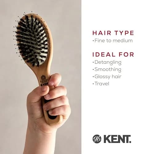Kent PF02 Small Cushion Detangler Brush – Boar Bristle & Nylon Mix 7" (17.8 cm) | Detangles & Smooths Hair thumbnail 6