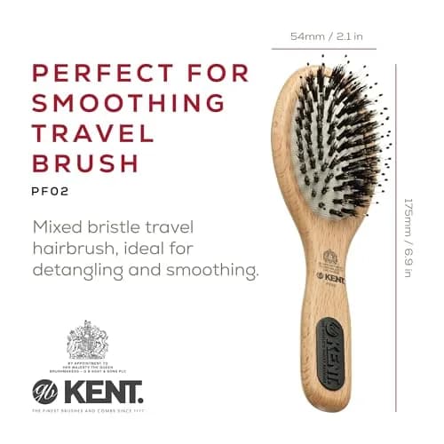 Kent PF02 Small Cushion Detangler Brush – Boar Bristle & Nylon Mix 7" (17.8 cm) | Detangles & Smooths Hair thumbnail 2