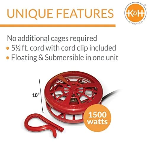 K&H Stock Tank Deicer 1500W | Floating & Submersible Livestock Water Heater, Safety Listed, Red thumbnail 2