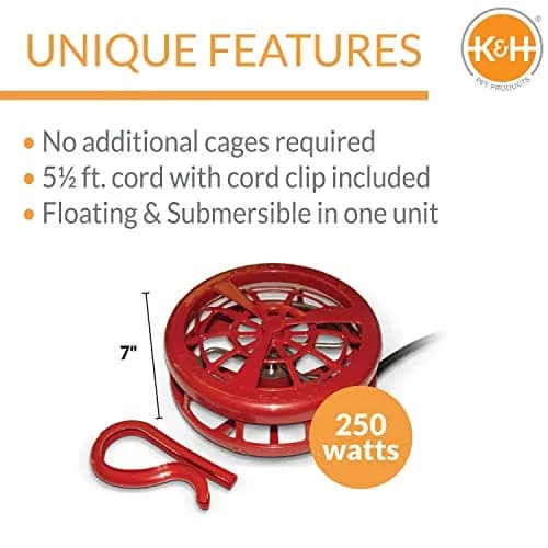K&H Stock Tank Deicer, Pond Heater, 250W, Safety Listed, Red | Versatile Livestock Water Heater for All Tanks thumbnail 2