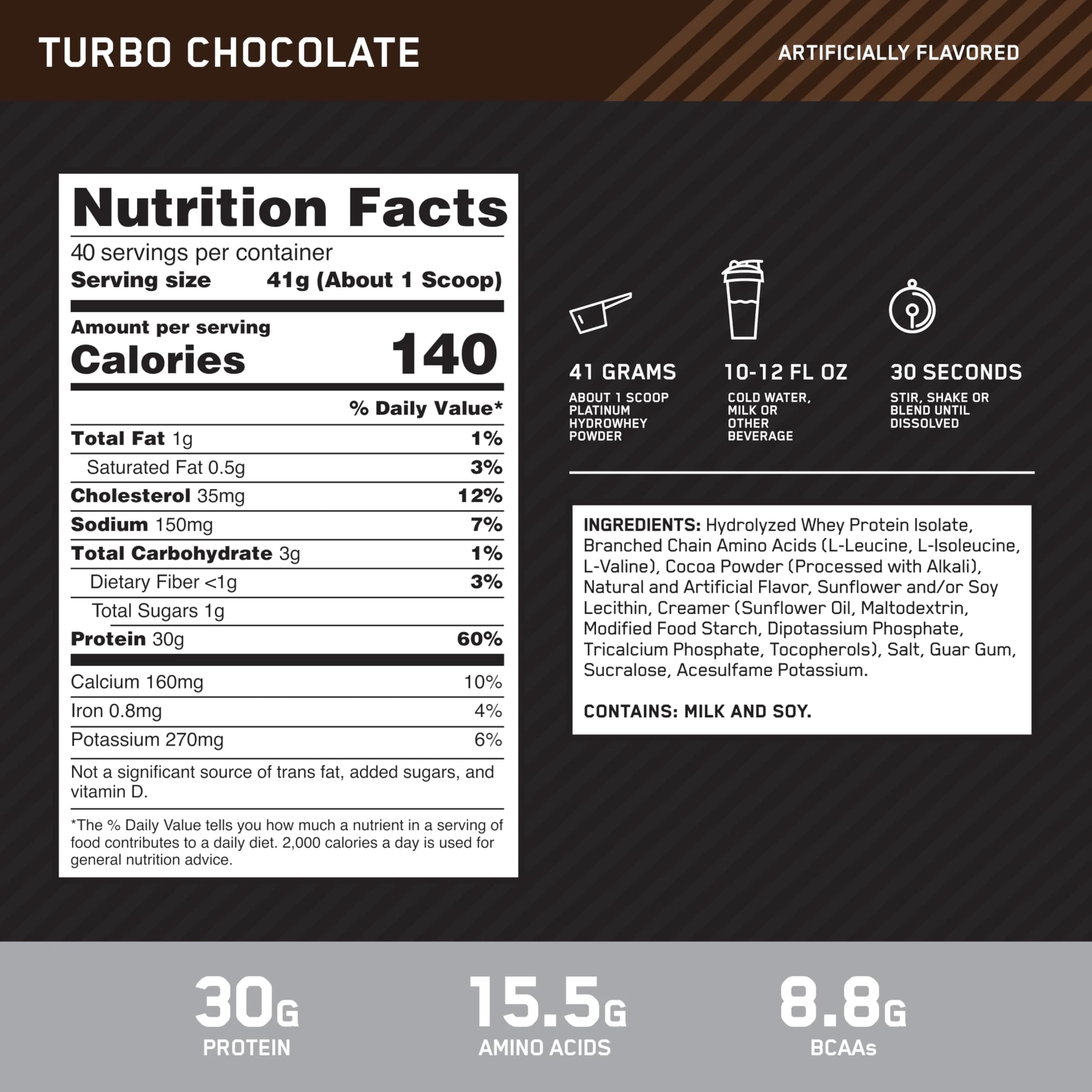 Optimum Nutrition Platinum HydroWhey Protein Powder, Turbo Chocolate, 1.82 kg (4 LB) | Fast-Acting Hydrolyzed Whey Isolate - view 3