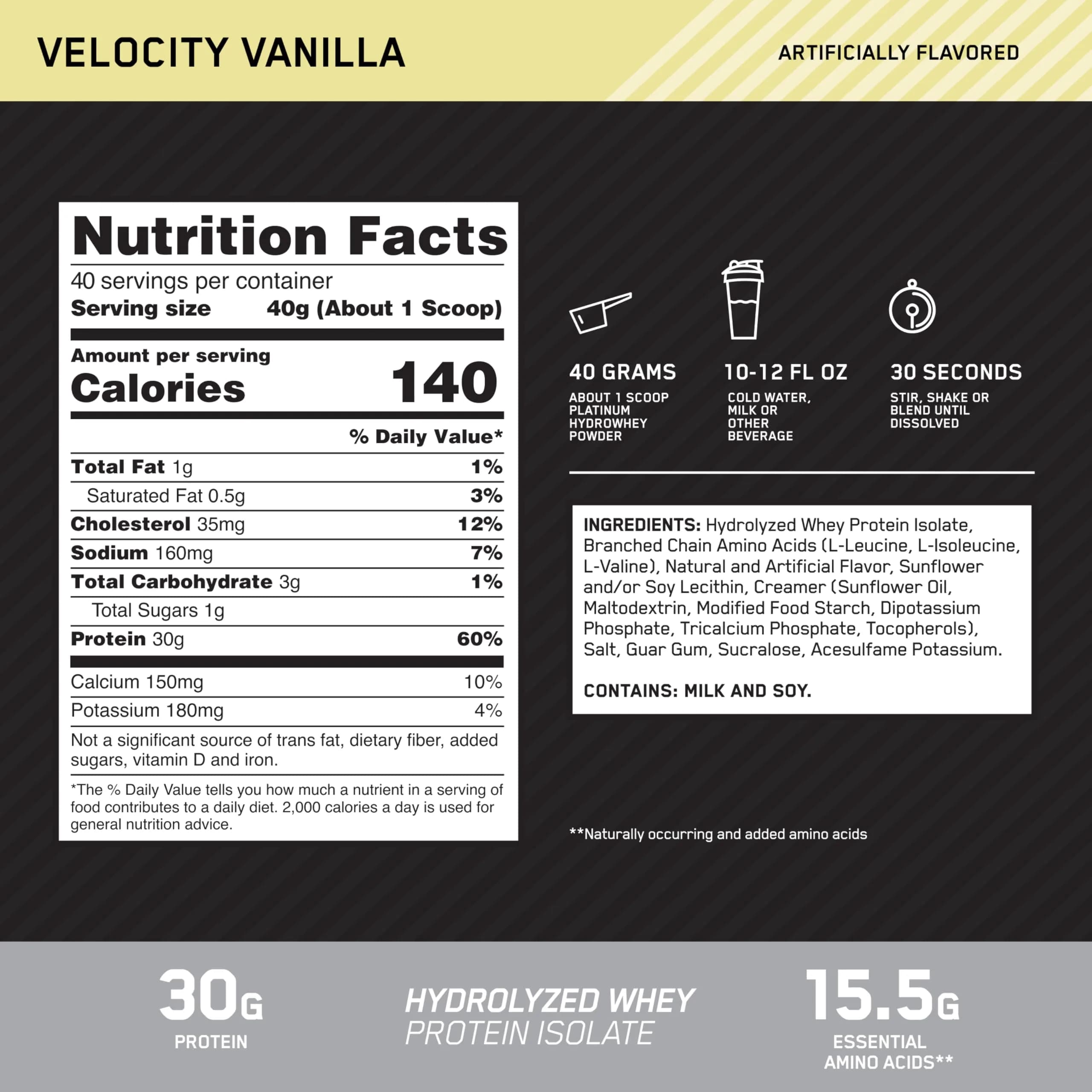 Optimum Nutrition Platinum Hydrowhey Protein Powder, Velocity Vanilla, 3.6 lb | Rapid Recovery Fuel - view 3