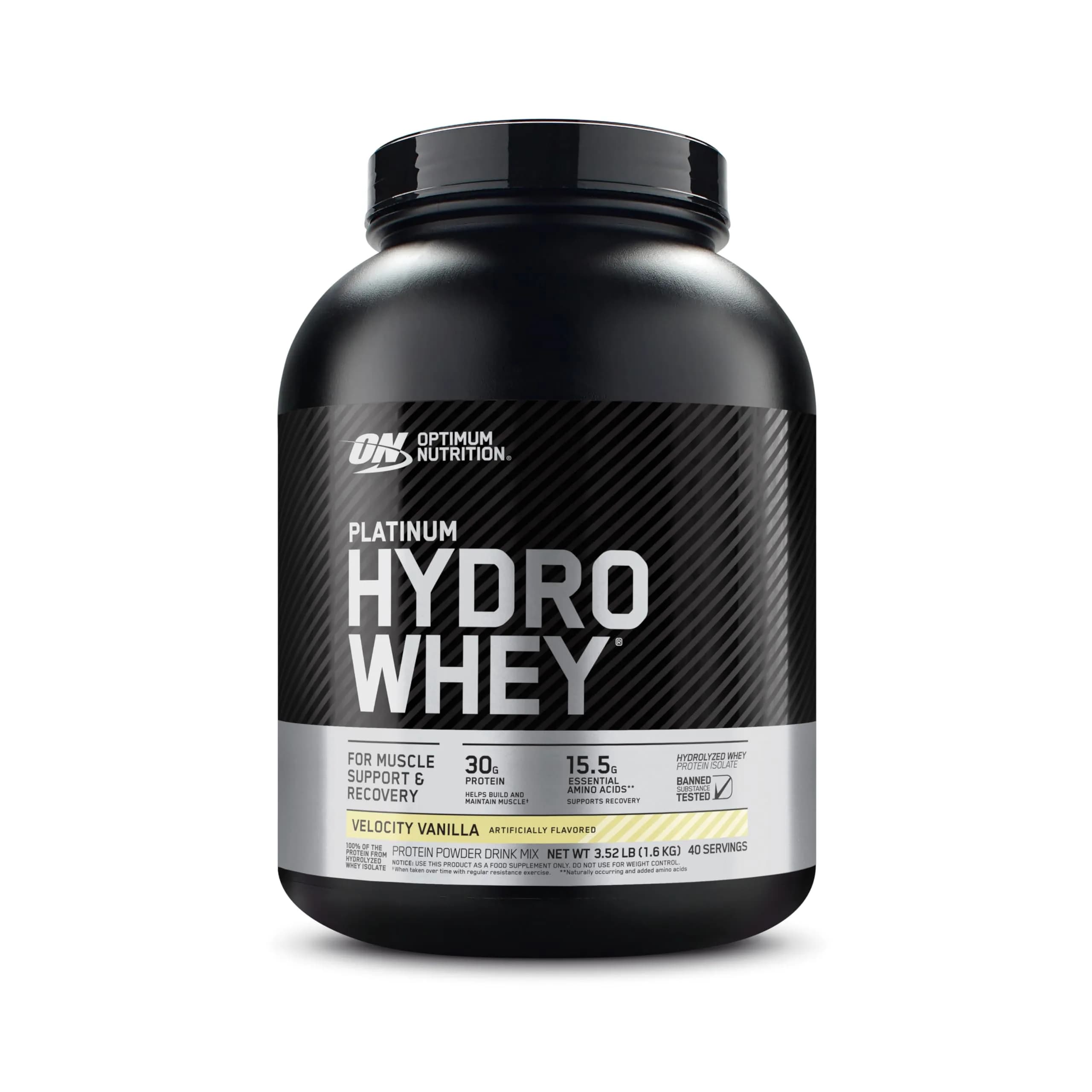 Optimum Nutrition Platinum Hydrowhey Protein Powder, Velocity Vanilla, 907g (2 LB) | Hydrolyzed Whey Isolate for Rapid Recovery — Velocity Vanilla / 3.6 Pound