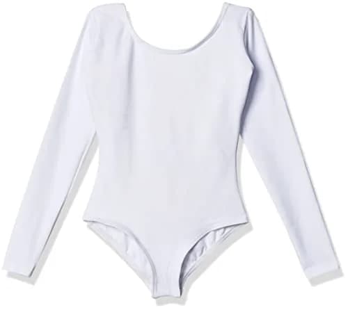 Capezio Little Girls' Team Basics Long Sleeve Leotard, White, 6-8 | Breathable, Fitted for Dance & Cheer thumbnail 3