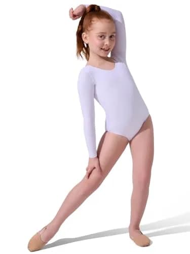 Capezio Little Girls' Team Basics Long Sleeve Leotard, White, 6-8 | Breathable, Fitted for Dance & Cheer thumbnail 4