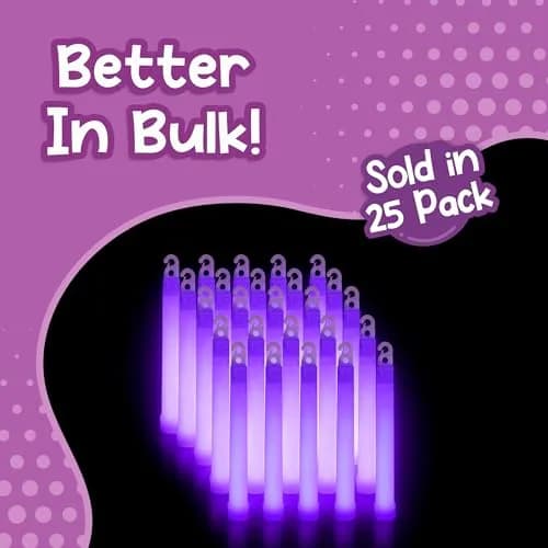 Windy City Novelties 25 Pack - 6” Premium Glow Sticks (Purple) | Long-Lasting Brightness for Parties & Events thumbnail 3