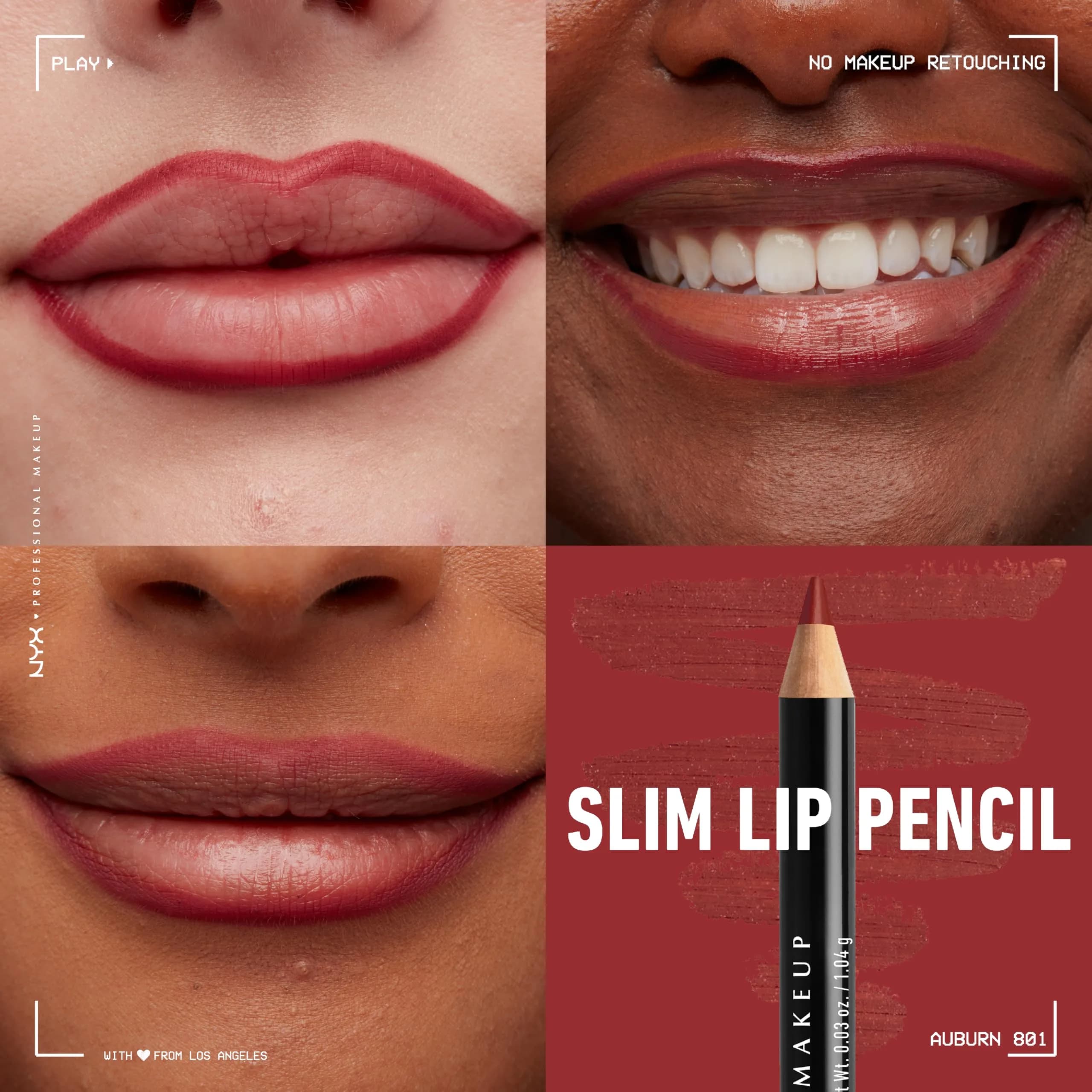 NYX PROFESSIONAL MAKEUP Slim Lip Liner Pencil Auburn (0.8g / 0.03oz) | Long-Lasting & Hydrating - view 5
