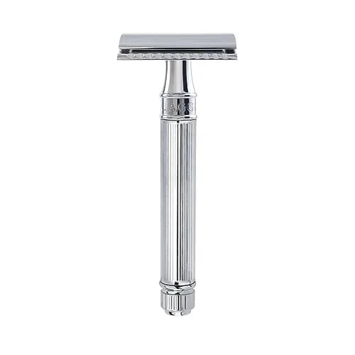 Edwin Jagger DE89Lbl Lined Chrome Plated Double Edge Safety Razor | Classic Wet Shaving Tool (93mm, Brass Handle) thumbnail 1