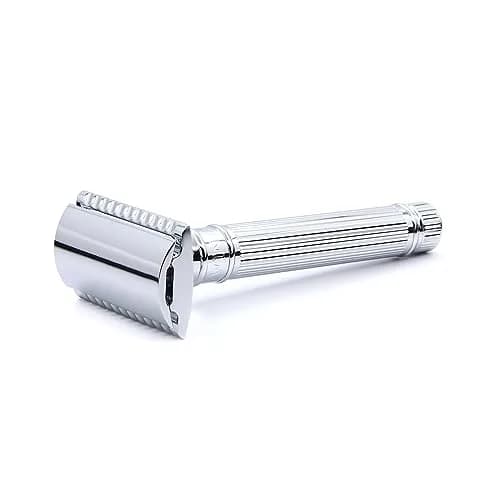 Edwin Jagger DE89Lbl Lined Chrome Plated Double Edge Safety Razor | Classic Wet Shaving Tool (93mm, Brass Handle) thumbnail 2