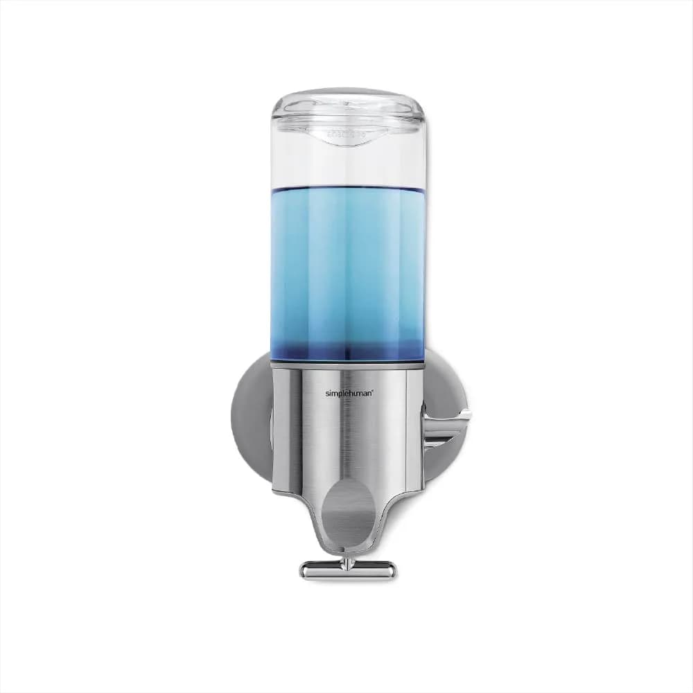 simplehuman Triple Wall Mount Pumps, Hotel-Grade Refillable 3-Chamber Shower Dispenser, Stainless Steel | Precise, No-Drill Install — Single