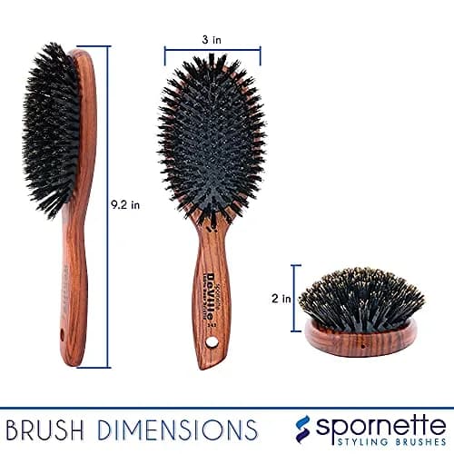 SPORNETTE Deville Boar Bristle Wooden Paddle Hair Brush for Women - Cushion Oval Hair Straightening Brush for Blow Drying, Detangling, Smoothing & Styling thumbnail 6