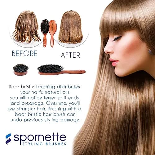 SPORNETTE Deville Boar Bristle Wooden Paddle Hair Brush for Women - Cushion Oval Hair Straightening Brush for Blow Drying, Detangling, Smoothing & Styling thumbnail 7
