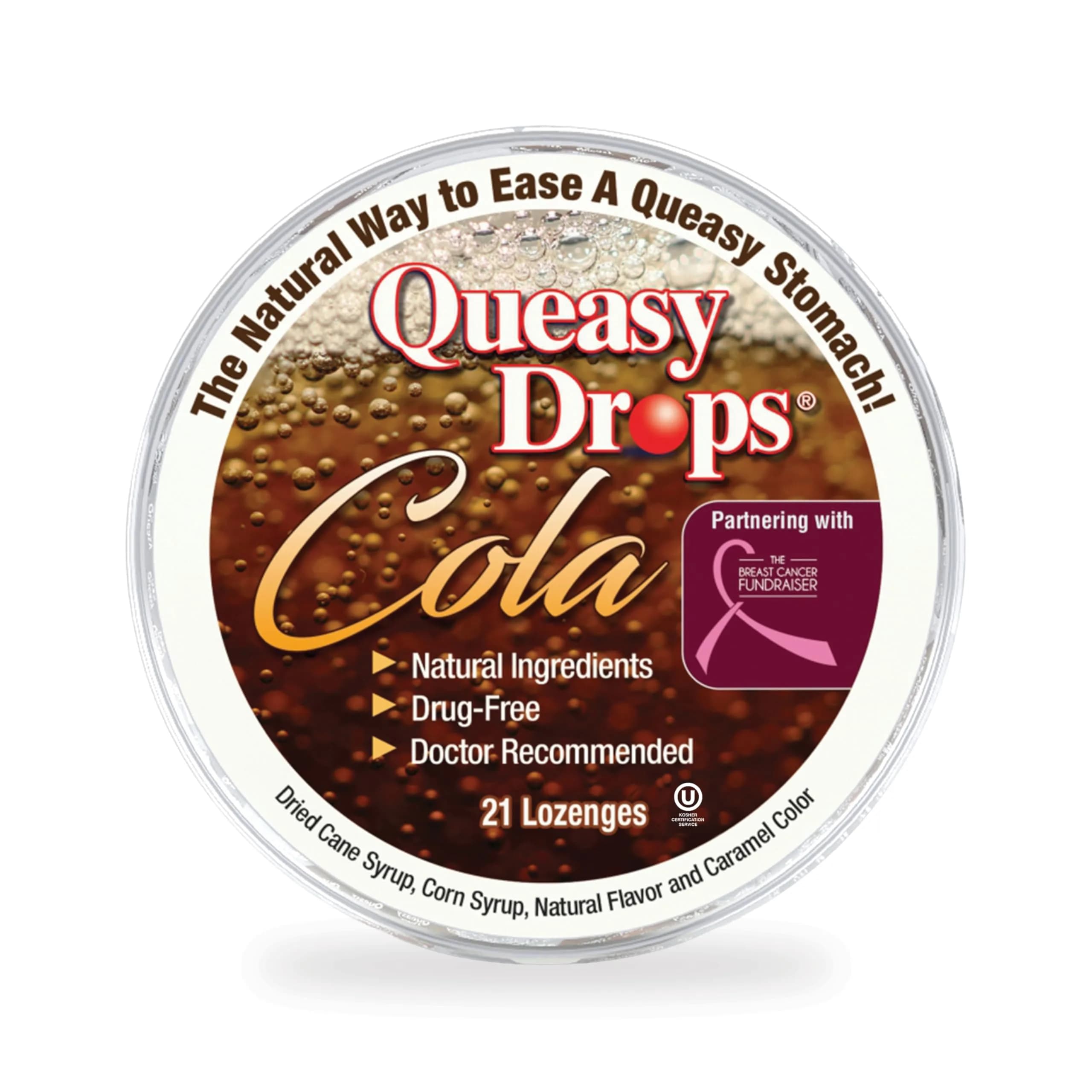 Three Lollies Queasy Drops - Cola Flavor - Relief from Nausea & Travel Sickness, Soothes a Dry Mouth & Settles Stomach - Natural Ingredients - 21 ct | Supports nausea & dry mouth relief