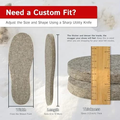 The Felt Store Wool Felt Insoles for Men and Women | 13mm Thick Shoe Inserts for Cold Weather (70-120 chars) thumbnail 6