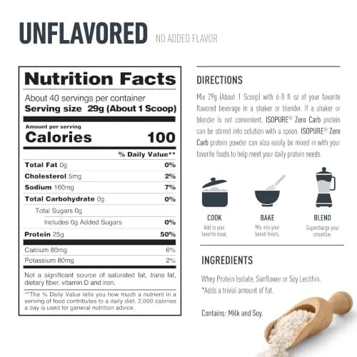 Isopure Zero Carb Whey Protein Isolate Powder, Unflavored, 3 lb (1.36 kg) | 25g Protein Per Serving thumbnail 8