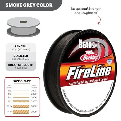 The Beadsmith Fireline Braided Thread 4lb Test 50 Yards 0.12mm Smoke Grey | Strongest Fiber Per Diameter thumbnail 4