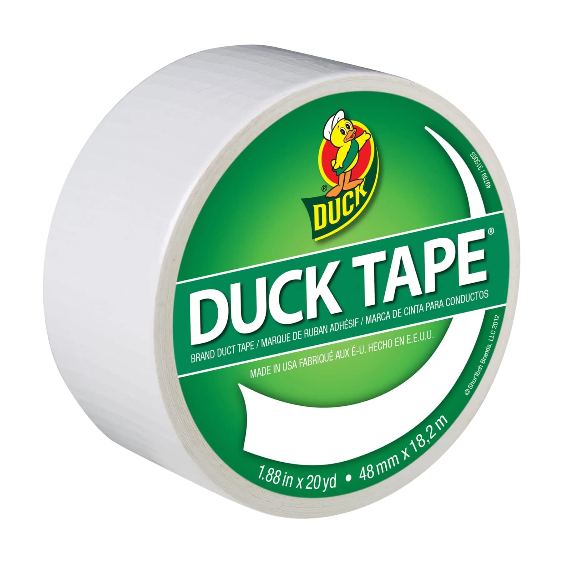 Duck White Single Roll Duct Tape 1.88" x 20 yd (156 g) | Heavy Duty Adhesive for Repairs & Crafts