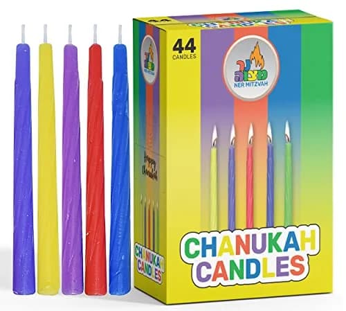 Ner Mitzvah Colorful Chanukah Candles 1-Pack - Standard Size Fits Most Menorahs - Premium Quality Wax - Assorted Colors - Bulk Pack for All 8 Nights of Hanukkah thumbnail 1