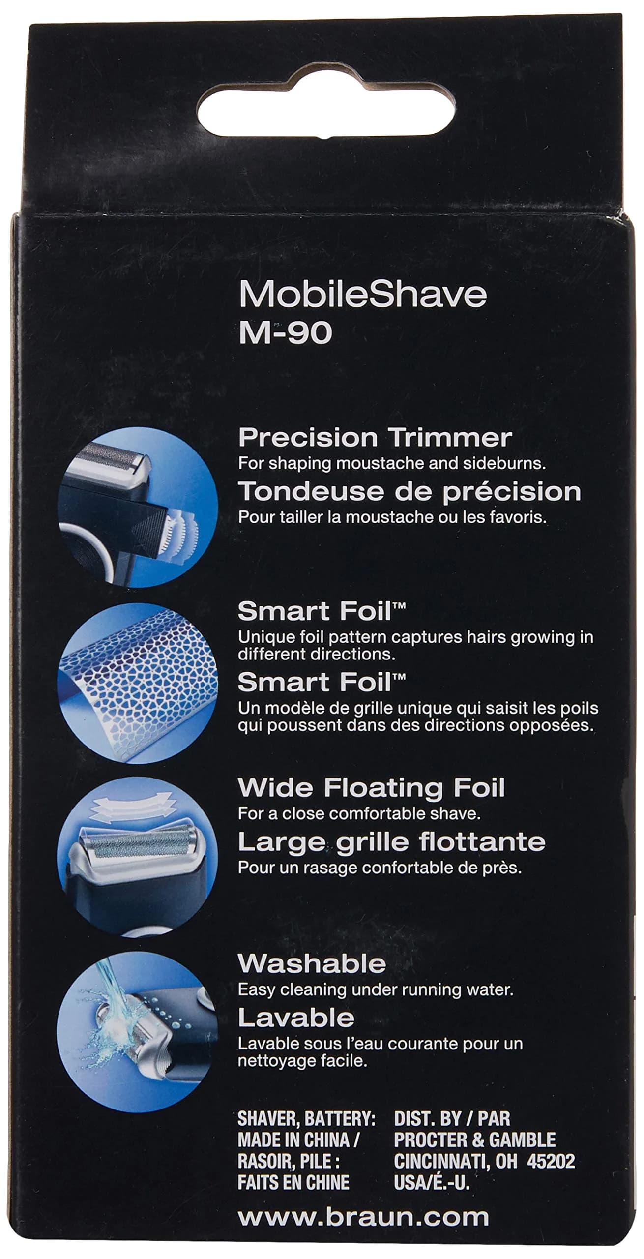 Braun M90 Mobile Electric Shaver for Men, Silver | Battery Operated Foil Shaver with Precision Trimmer - view 3