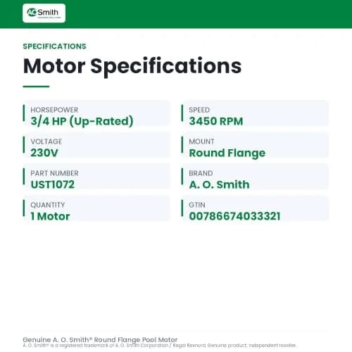 A. O. Smith 3/4-Horsepower Up-Rated Round Flange Replacement Motor | Corrosion-Resistant, Easy Wiring thumbnail 2