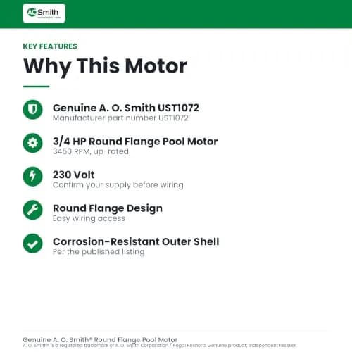 A. O. Smith 3/4-Horsepower Up-Rated Round Flange Replacement Motor | Corrosion-Resistant, Easy Wiring thumbnail 3