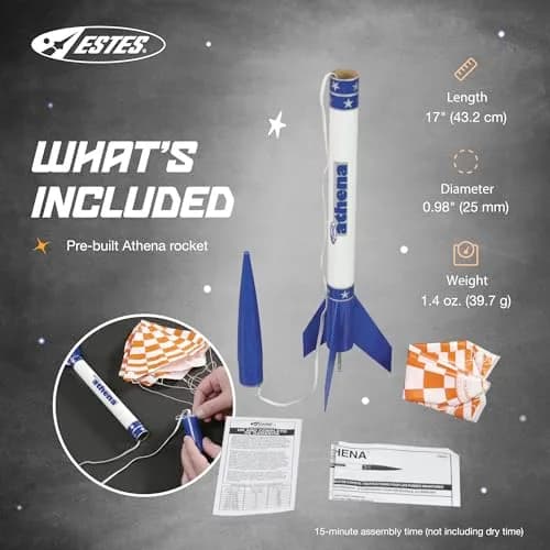 Estes Athena Rocket-Building Kit for Ages 10+ | Ready-to-Fly Model Rocket with Parachute (17 in / 43 cm, Blue) thumbnail 3