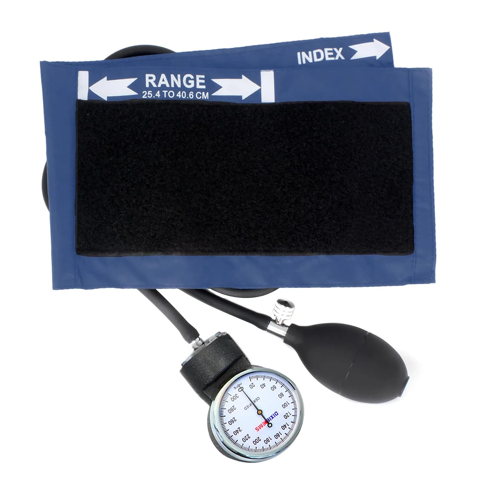 Dixie EMS Deluxe Aneroid Sphygmomanometer Blood Pressure Set with Adult Cuff, Carrying Case & Calibration Tool - Navy | 25.4cm-40.6cm (10"-16") — Navy