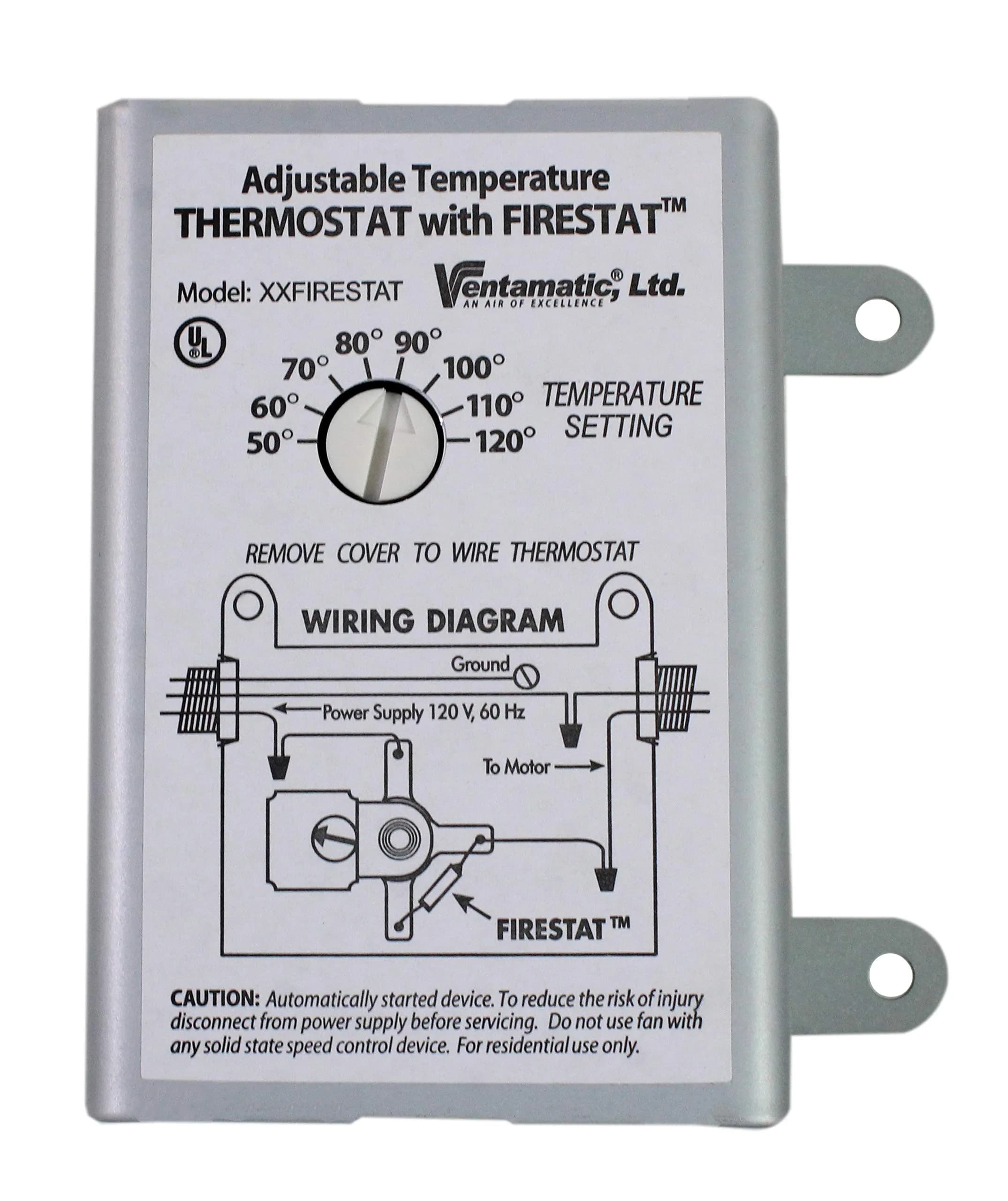 Ventamatic XXFIRESTAT 10-Amp Adjustable Programmable Thermostat with Firestat for Power Attic Ventilators, Replacement Thermostat , White | Firestat Safety & Energy Efficiency - main product image