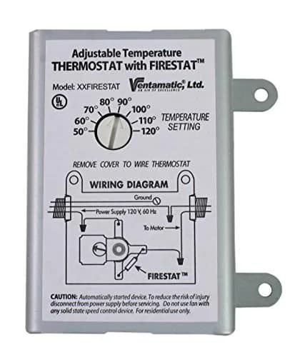 Ventamatic XXFIRESTAT 10-Amp Adjustable Programmable Thermostat with Firestat for Power Attic Ventilators, Replacement Thermostat , White | Firestat Safety & Energy Efficiency thumbnail 1