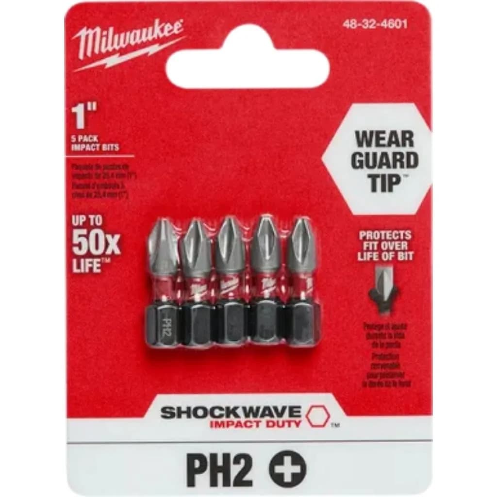 Milwaukee Shockwave Insert Bit Phillips #2, 1-inch, 5-Pack | Alloy Steel for Impact Drivers - view 2