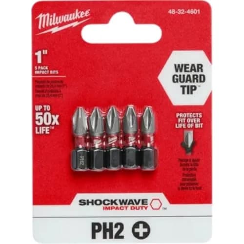 Milwaukee Shockwave Insert Bit Phillips #2, 1-inch, 5-Pack | Alloy Steel for Impact Drivers thumbnail 2