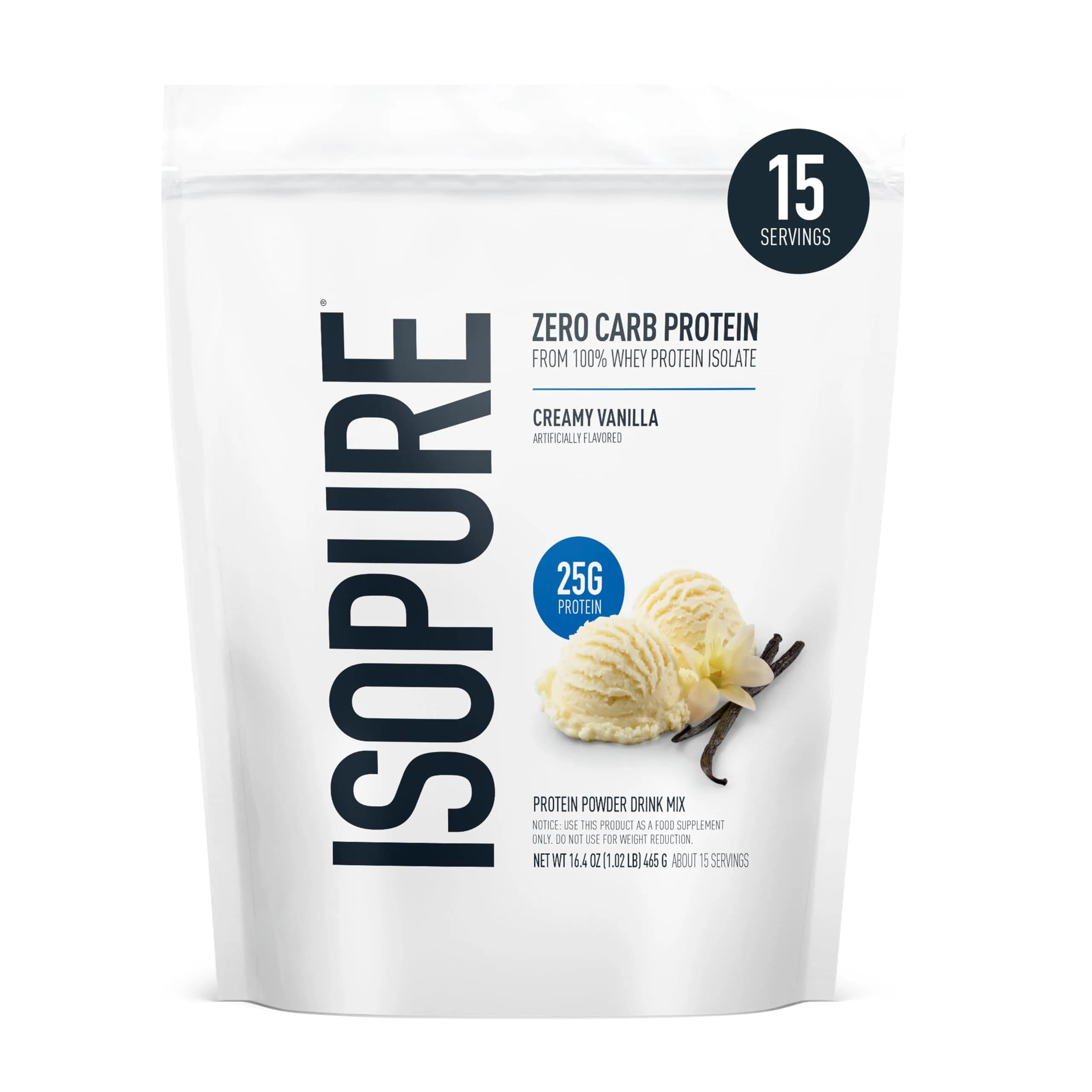 Isopure Zero Carb 100% Pure Whey Isolate Protein Powder Creamy Vanilla 1 Lb (454g) | High Protein for Muscle Recovery, Zero Carb, USA Import - main product image