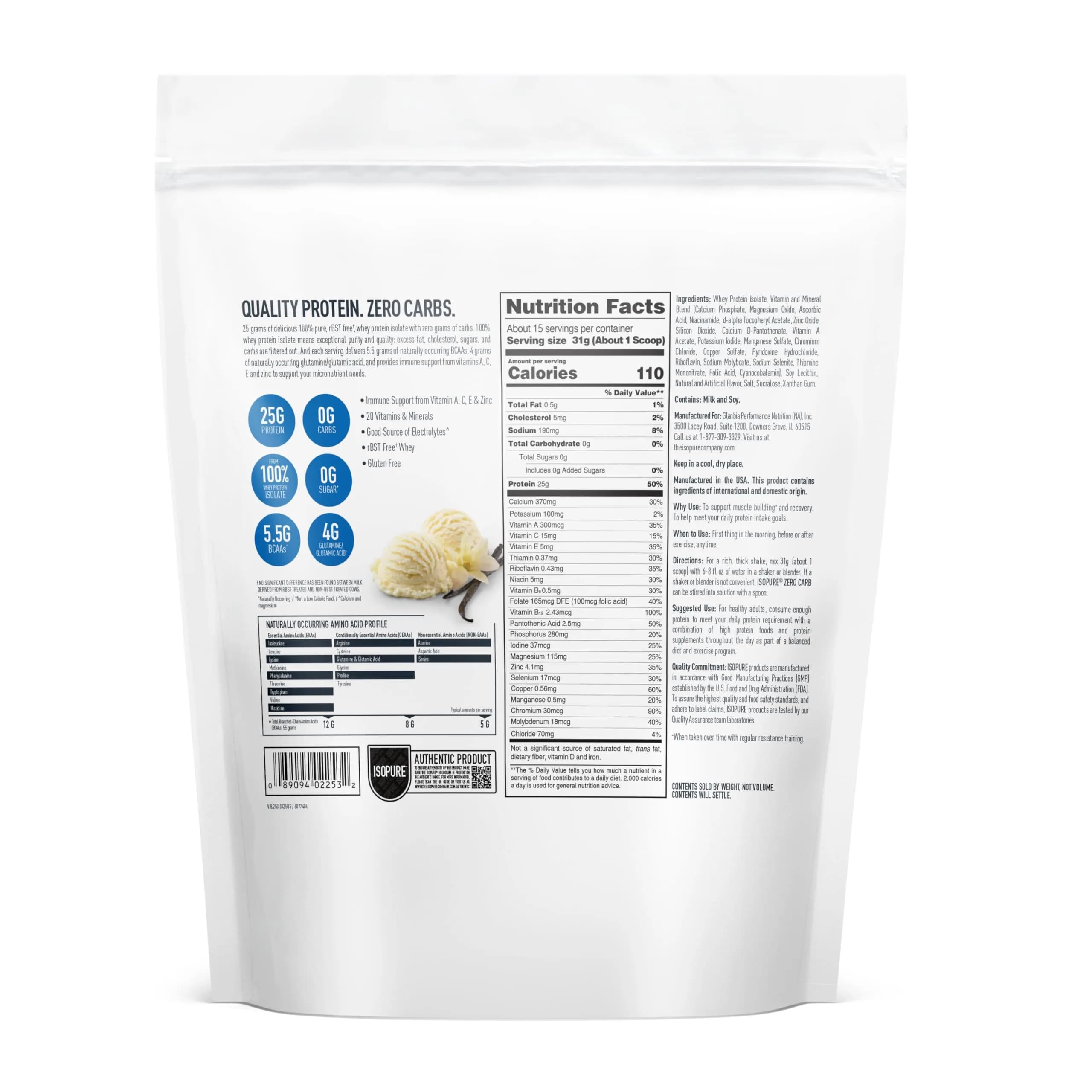 Isopure Zero Carb 100% Pure Whey Isolate Protein Powder Creamy Vanilla 1 Lb (454g) | High Protein for Muscle Recovery, Zero Carb, USA Import - view 2