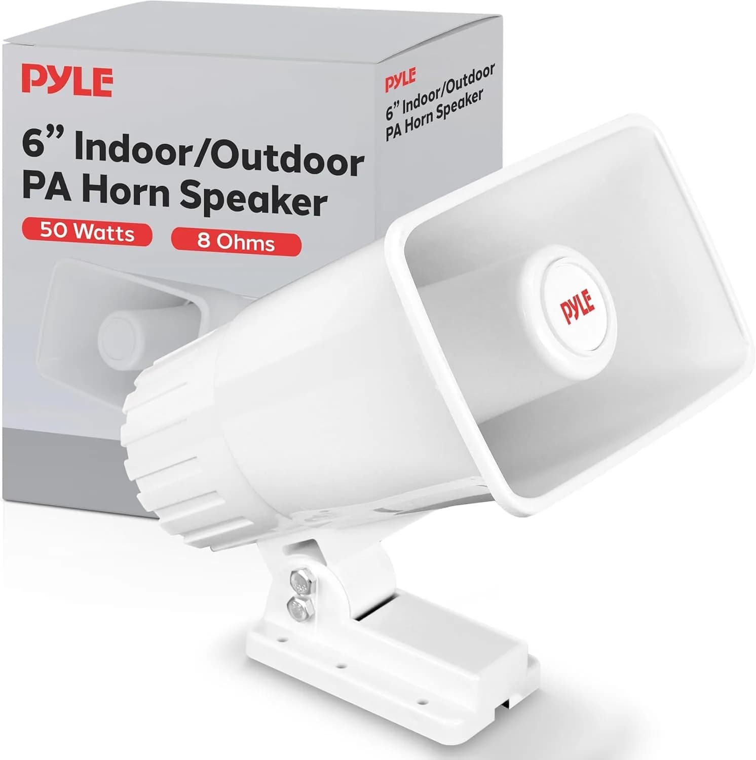 Pyle Indoor / Outdoor PA Horn Speaker - 6" PA Speaker With 8 Ohms Impedance & 50 Watts Peak Power - Mounting Bracket & Hardware Included - White - main product image