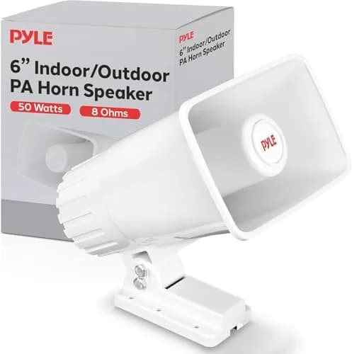 Pyle Indoor / Outdoor PA Horn Speaker - 6" PA Speaker With 8 Ohms Impedance & 50 Watts Peak Power - Mounting Bracket & Hardware Included - White thumbnail 1