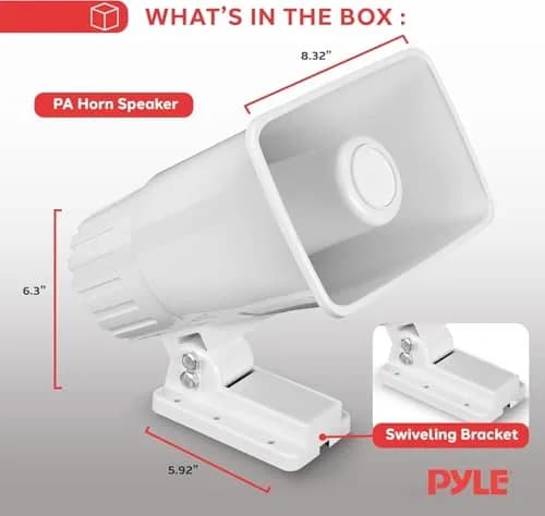 Pyle Indoor / Outdoor PA Horn Speaker - 6" PA Speaker With 8 Ohms Impedance & 50 Watts Peak Power - Mounting Bracket & Hardware Included - White thumbnail 3