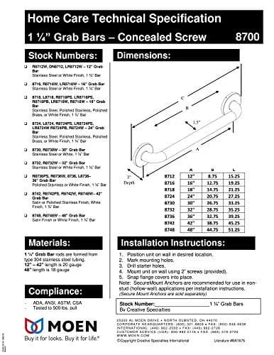 Moen 8730 Bathroom Safety 30-Inch Stainless Steel Grab Bar with Concealed Screws, Stainless thumbnail 6