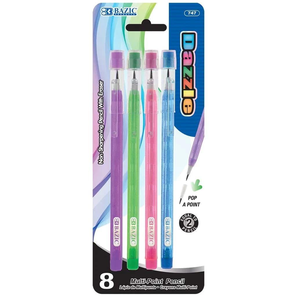 BAZIC Transparent Push-A-Point Pencil, Assorted Colors, 10 Per Pack | Non-Sharpening with Eraser - main product image