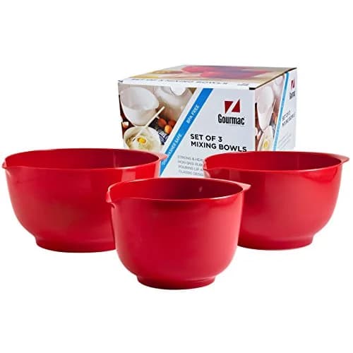 Hutzler Melamine Mixing Bowl Set: 2, 3, and 4 Liters (67.6, 101.4, 135.2 oz) | BPA-Free & Dishwasher Safe Red Bowls thumbnail 1