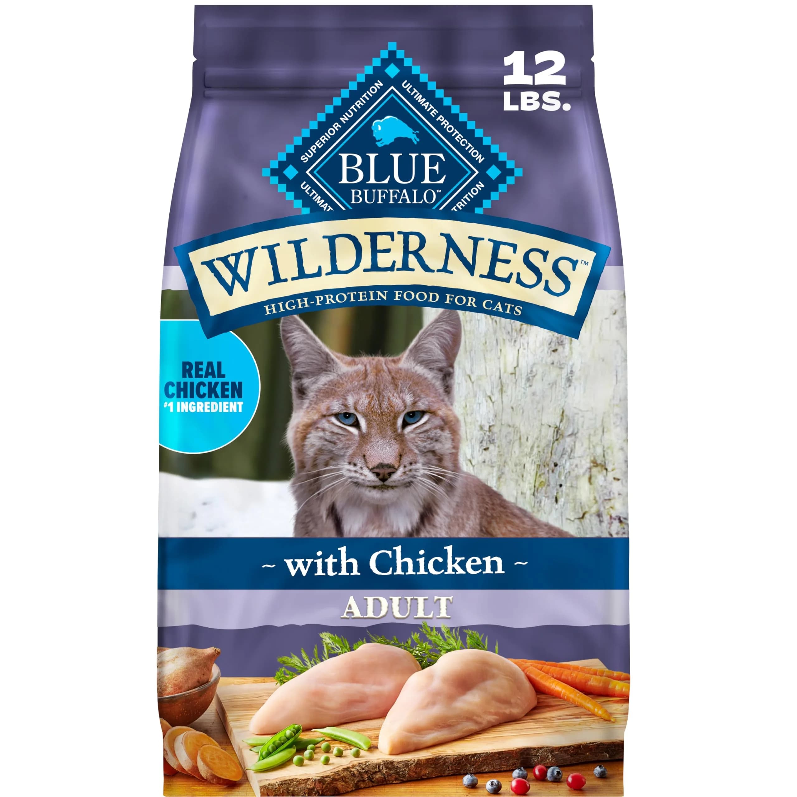 Blue Buffalo Wilderness Chicken Adult Dry Cat Food, Grain-Free, 12 lb | High-Protein, Natural Nutrition