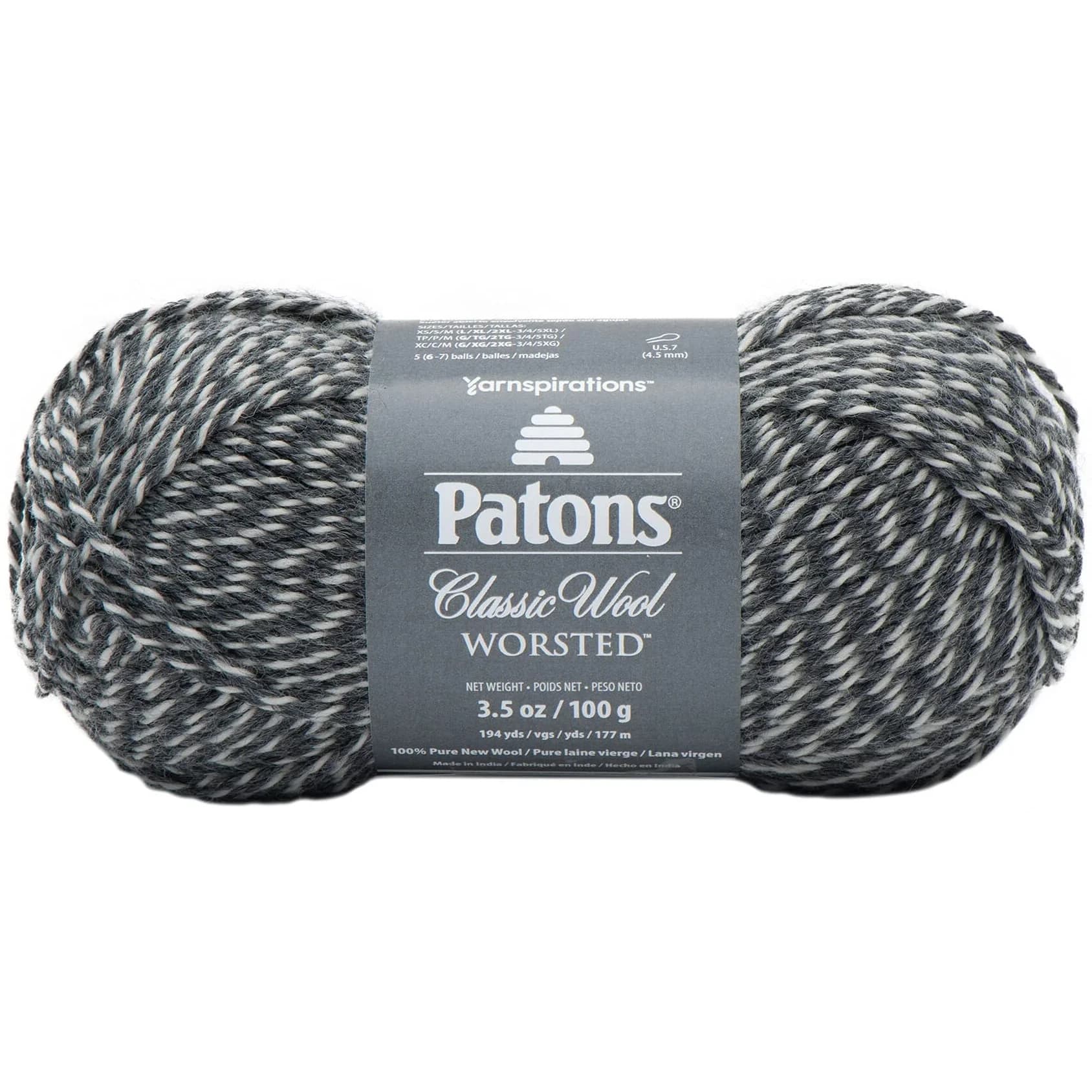 Patons Classic Wool Yarn 100% Wool Dark Grey Marl 100g (3.5oz) | Soft Worsted Weight for Crochet & Knitting