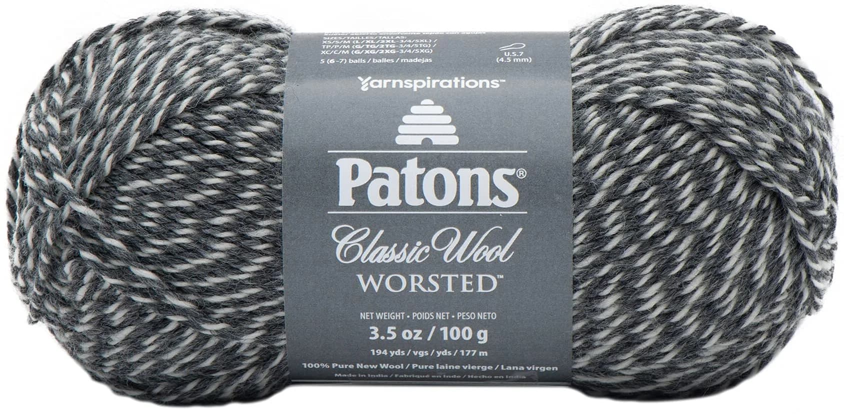 Patons Classic Wool Yarn 100% Wool Dark Grey Marl 100g (3.5oz) | Soft Worsted Weight for Crochet & Knitting - main product image
